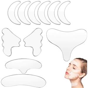 ZEACCT Silicone Patch Antirughe Cuscinetti Antirughe, Antirughe Cerotti Patch Riutilizzabile Viso Antirughe Silicone, Ridurre Rughe Intorno a Fronte, Occhi, Bocca Collo e Petto -11 Articoli