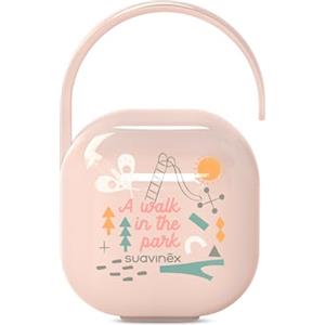 Suavinex Porta Ciuccio Bimbo, Capacita 2 Succhietti, Scatola Portaciuccio, Custodia, con Manico per Appendere al Passeggino, 0 Mesi, Walk in the Park Rosa