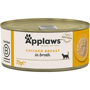Applaws Alimento Umido per Gatti - Petto di Pollo in Brodo, 6 x 70 g, Naturale e Senza Glutine