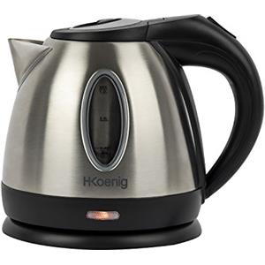 H.Koenig BO12 Bollitore elettrico,1,2L, Acciaio Inox, livello dell'acqua visibile, scala graduata, Spegnimento automatico, Base con aggancio a 360°, bollitura rapida,1630W