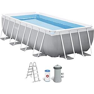 Intex 26788NP - Piscina Fuori Terra Prisma Frame Rettangolare, Pompa Filtro 2006 L/h, Scaletta, 6836 L, Acciaio e PVC, Grigio, 400x200x100 cm