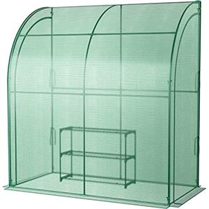 HOMASIS Serra da Giardino, Serra da Balcone Invernale con Scaffale per Piante, Serra per Orto con Porte Avvolgibile con Telo Verde, Serra a Parete da Terrazzo, 198,5 x 98 x 215 cm