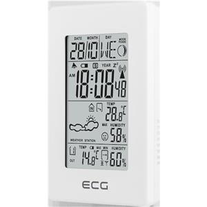 ECG MS 100 Stazione meteo con sensore radio fino a 30 metri di distanza, termometro, igrometro, previsioni meteo per le prossime 24 ore in 4 modalità, ora, sveglia, bianco, bianco