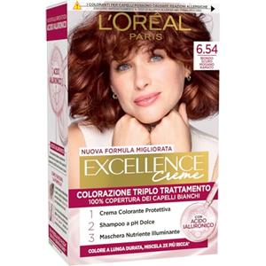 L'Oreal Paris L'Oréal Paris Colorazione Triplo Trattamento Excellence, Con Acido Ialuronico, 100% Copertura Capelli Bianchi, Per Capelli Più Idratati, Biondo Scuro Mogano Ramato (6,54)