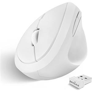 Perixx PERIMICE-719W - Mini Mouse verticale bianco senza fili per mano destra, 3 livelli di DPI, Bianco