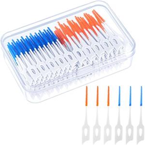 jjshund 200 Pezzi Scovolini dentali, Scovolino Interdentale Silicone Scovolino Denti Spazzolini Interdentali con Scatola per l'Igiene Dentale Pulizia Denti Mantenimento Della Salute Orale (Blu, Arancia)
