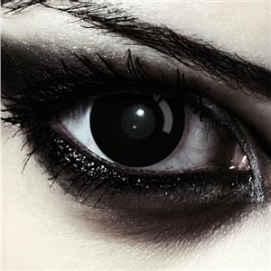 DESIGNLENSES, Lenti a contatto colorate nere per costume di Halloween da zombie, senza gradazione, 1 paio (2 pezzi), lentes colore completamente nero + custodia per lenti Blackout