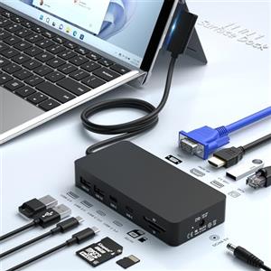Yeemie Pro 11 in 1 Triplo Display Surface Pro Docking Station, Microsoft Surface Dock con HDMI 4K + VGA per Surface Pro 3/4/5/6/7/8/9/X, Surface Laptop 4/3/2/1, Surface Book 3/2/1