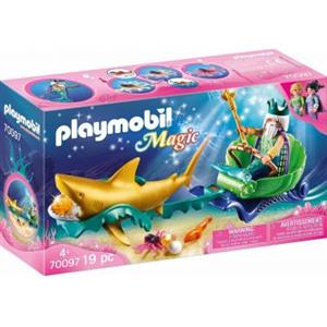 Playmobil 70097 - Re dei Mari con Carrozza e Squalo, Personaggio da 9,5 cm, Polpo che Cambia Colore, Misure Carrozza 28 x 7 x 6 cm