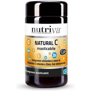 Nutriva Natural C - Integratore Alimentare Masticabile con Vitamina C Naturale e Zinco, 60 Compresse, Adatto ai Vegani