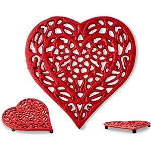 Comfify Sottobicchiere a forma di cuore in ghisa - Sottobicchiere decorativo in ghisa per cucina o tavolo da pranzo - Vintage Design rustico - 6.75X6.5 - Con piedini in gomma - Metallo riciclato -