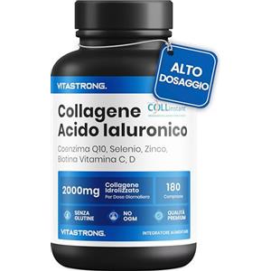 Vitastrong. COLLAGENE IDROLIZZATO 2000MG Vitastrong - COLLinstant® Collagene e Acido Ialuronico con Biotina, Coenzima Q10, Zinco, Selenio, Vitamina C, Vitamina D - Formula Efficace - Qualità Premium