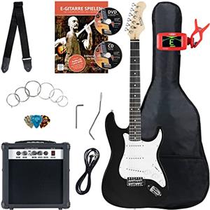 Rocktile ST-Pack Set Chitarra Elettrica Nera - Kit Completo per Chitarre Elttriche con Amplificatore 25W, Custodia Morbida, Accordatore, Cavo, Tracolla, Plettri - Nero