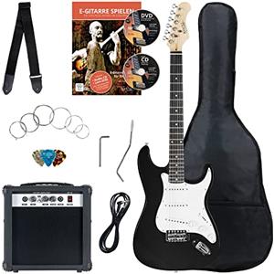 Rocktile Banger's Pack Set Chitarra Elettrica Nera - Kit Completo per Chitarre Elttriche con Amplificatore 25W, Custodia Morbida, Cavo, Tracolla, Tremolo, Plettri - Black Highgloss