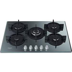Hotpoint Piano Cottura a Gas da 73 cm, N° 5 Fuochi, colore Nero Specchio