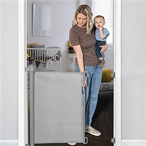 YOOFOR Cancelletto per Bambini e Animali Estensibile, 140 cm Cancello per Bambini, Mandrino in Lega di Allumino, Silenzioso e Operazione con una sola mano, per Scale/Esterni/Corridoi/Porte (Grigio)