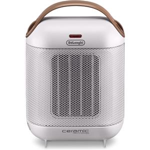 DELONGHI De'Longhi HFX30C18.IW Termoventilatore Capsule da tavolo, Tecnologia ceramica, 2 potenze, ventilazione estiva, maniglia e piedino di supporto, luce, protezione antigelo, leggero, Bianco Perlato