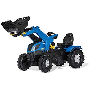 Rolly Toys rollyFarmtrac NewHolland, 611256, Trattore a Pedali con Pala Frontale e Cofano apribile, Sedile Regolabile, Pneumatici silenziosi, Giocattolo per Bambini dai 3 Anni in su, Colore Blu