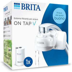 Brita ON TAP V incl. 1 x filtro acqua rubinetto V (4 mesi) riduce cloro, PFAS, piccole particelle e metalli indicatore durata filtro manuale