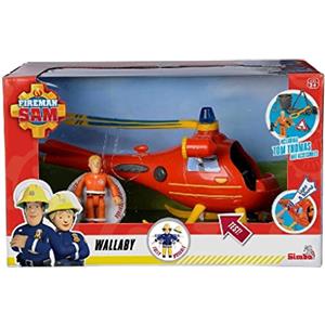 Simba Elicottero Wallaby di Sam il Pompiere - 15 cm con luci e suoni, per bambini dai 3 anni