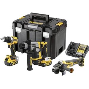 DeWalt Kit 3 strumenti XR 18 V 5 Ah brushless trapano avvitatore DCD800 + perforatore SDS Plus DCH172 + smerigliatrice angolare DCG405-DCK355P2T-QW