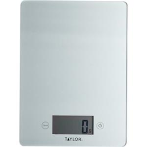 Taylor Pro Bilancia da Cucina Digitale in Vetro, Design Ultrasottile e Compatto, Standard Professionale con Funzione Tara, Finitura Argento, Portata Massima 5 kg