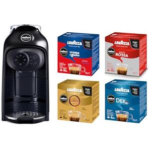 Lavazza, A Modo Mio Macchina per Caffè Idola Nera con 64 Capsule A Modo Mio Assortite, Macchina per Espresso Compatta e Silenziosa, 1500 W, 220-240 V, 50/60 Hz, Capacità Max 1.1 Litri d'Acqua