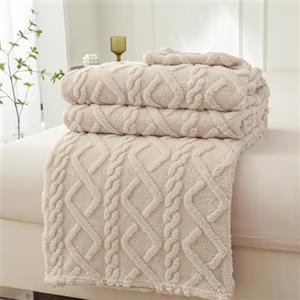 WONGS BEDDING Morbida coperta per divano, in pile, 150 x 200 cm, per letto, divano, colore beige