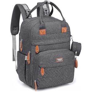 BabbleRoo Zaino per pannolini con fasciatoio per neonati, grande capacità, borsa per pannolini, multifunzione, impermeabile, borsa da viaggio con custodia per ciuccio staccabile, unisex (grigio scuro)