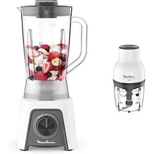 Moulinex Lm2C01 Blendeo + Frullatore Elettrico, 450 W, 1.5 L, Tritatutto con 2 Velocità e Funzione Pulse, Bianco & DJ5201 Moulinette Essential, 4 Lame Affilate, Trita, Bianco