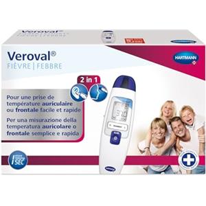 Veroval, Termometro a Infrarossi Veroval 2 in 1 per Misurare la Febbre Nell'Orecchio o Sulla Fronte in Modo Semplice e Rapido; Ottimo per Famiglie Con Bambini; 1 Scatola Contenente 10 Cappucci Monouso