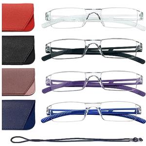 Hubeye 4 Paia Occhiali da lettura Ultraleggeri Montatura Trasparente Anti luce blu con Custodia in Pelle per Uomo e Donna 2.75
