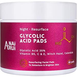 ANAI RUI ANAiRUi Dischetti esfolianti all'acido glicolico, Acido glicolico Peel Pads 35% AHA Resurfacing Pad viso, peeling viso per macchie scure, acne, 80 pads