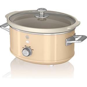 Swan Retro SF17021CNEU Slow Cooker 3,5L Contenitore di Cottura rimovibile, Ceramic Non-Stick PFOA & PTFE Free, 3 Livelli di Temperatura, Coperchio di Vetro, Design Vintage, Crema, 200W