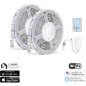 Aigostar Striscia Led Smart 12V 36W 2×5 metri WiFi RGB luce regolabile e dimmerabile con telecomando Aigostar
