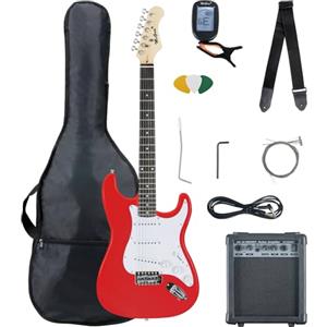 McGrey Rockit ST Set Chitarra Elettrica 8 pezzi per principianti: chitarra, amplificatore, corde, custodia, accordatore, plettri, tracolla e cavo. Colore Fiesta Red.
