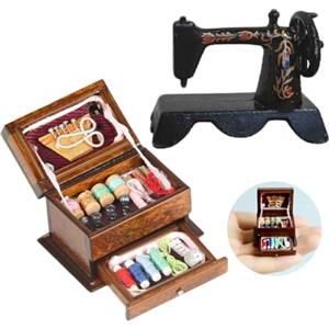 YSYZM Accessori Casa Bambole Miniatura, 1/12 Miniatura Annata Macchina da Cucire e Scatola per Macchina da Cucire Casa Delle Bambole, Mobili in Miniatura per Casa Delle Bambole