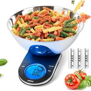 Duronic KS5000 Bilancia da cucina digitale | Bilancia ad alta precisione | Portata 1g / 5 kg | Ciotola INOX 24,5 cm inclusa | Display retroilluminato e funzione tara | Ideale per cucina e pasticceria