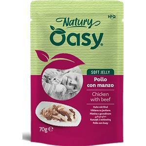 Oasy Natury Soft Jelly Pollo con Manzo - Cibo Umido Naturale per Gatti Adulti - 70 g