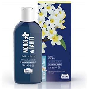 Helan, Monoi de Tahiti - Crema Solare SPF 15, Crema Abbronzante Corpo Fluida Water Resistant con Protezione Solare Media, Crema Corpo Profumata Idratante con Vitamina E e Olio Crusca di Riso, 200 ml