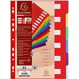 Exacompta 4906E Divisori Multicolori 6 Tasti in Polipropilene Rigido A4