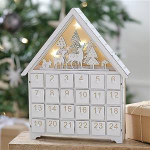 Ginger Ray Calendario dell'Avvento in legno bianco e oro che si illumina per il camino, decorazione natalizia