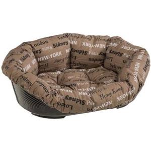 Ferplast Cuccia per Cani e Gatti SOFA' - Lettino in Cotone Lavabile con Cuscino, Antiscivolo, 52x39xh21 cm, Marrone