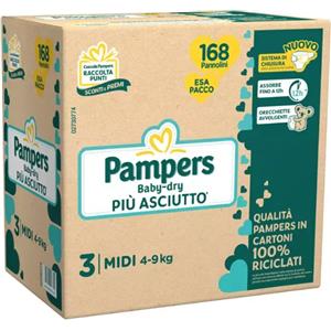Pampers Baby Dry Pannolini Taglia 3 (4-9 kg) - Esapack da 168 pezzi con Tripla Protezione e materiali traspiranti