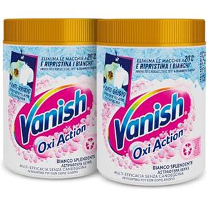 Vanish Oxi Action Multipower Polvere Bianco Splendente, Smacchiatore per Capi Bianchi, 2 Confezioni da 1 kg di Smacchiatore per Bucato, Additivo Lavatrice Multiazione senza Candeggina