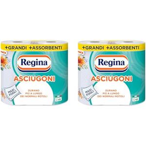 Regina Asciugoni Regina Carta Cucina | Confezione da 4 Rotoli a 2 veli | 85 strappi per rotolo* | Maxi Fogli più Grandi e più Assorbenti | Carta 100% certificata FSC®