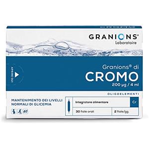 Granions Cromo 200 µg, Mantenimento dei Livelli Normali di Zucchero nel Sangue, Termogenico, Per Tutti, Cromo 200 Picolonato, Glicemia, Integratore per Dimagrire, 30 Fiale