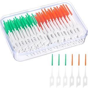 jjshund 200 Pezzi Scovolini dentali, Scovolino Interdentale Silicone Scovolino Denti Spazzolini Interdentali con Scatola per l'Igiene Dentale Pulizia Denti Mantenimento Della Salute Orale (Verde,Arancia)