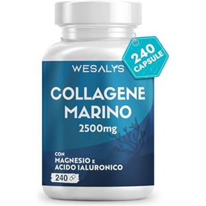 WESALYS COLLAGENE MARINO con Acido ialuronico - 240 Capsule - 2500mg di Collagene idrolizzato, Integratore con Biotina, Vitamina C, Coenzima Q10 per Pelle, Capelli e Articolazioni