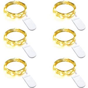 Gcstnn 6 Pezzi Stringa Luci LED a Batteria, 2M 20LED Mini Lampada a Fili di Rame Bianco Caldo, Impermeabile Luci a Stringa Micro per Natale, Halloween, Feste, Matrimonio, Interni Decor (Bianco Caldo)